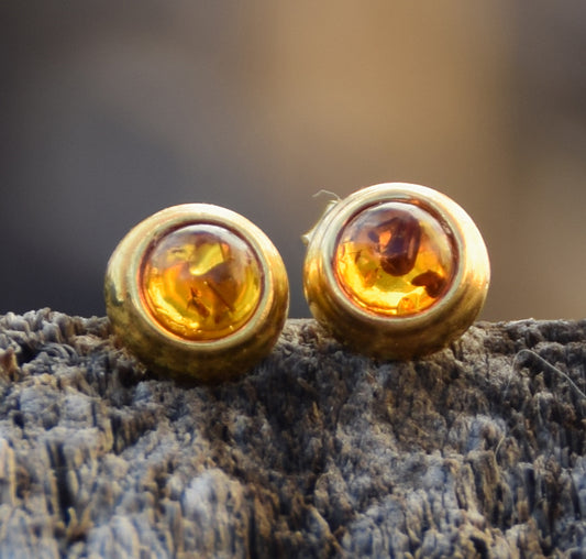 MJ Baltica, orecchini, Ambra naturale Baltica, Argento 925, placcato in Oro 18k, cognac, luminoso, artigianale, BZK142