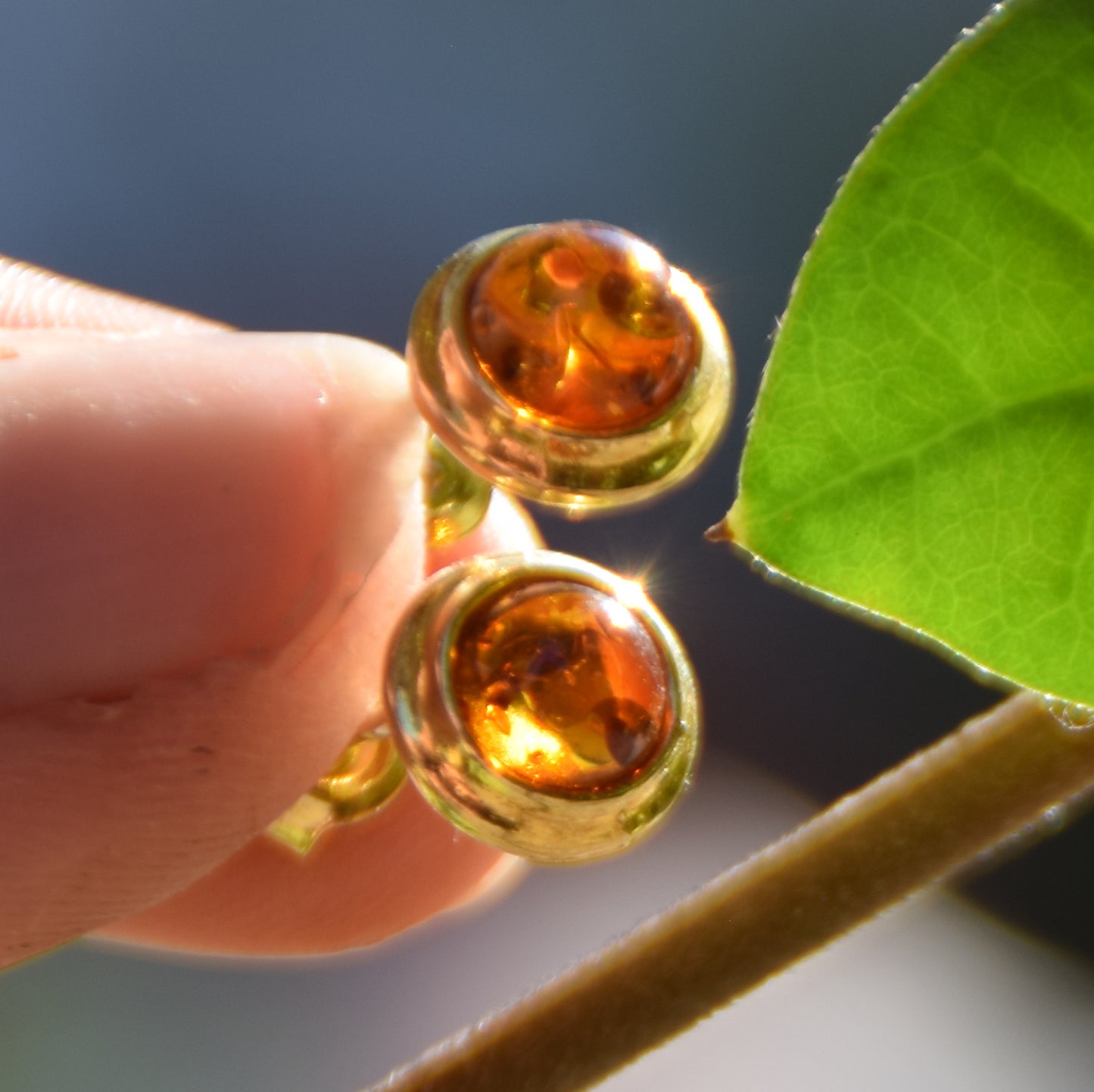 Simple earrings with natural cognac Amber and 18k Gold plated 925 Sterling Silver, MJ Baltica, BZK145