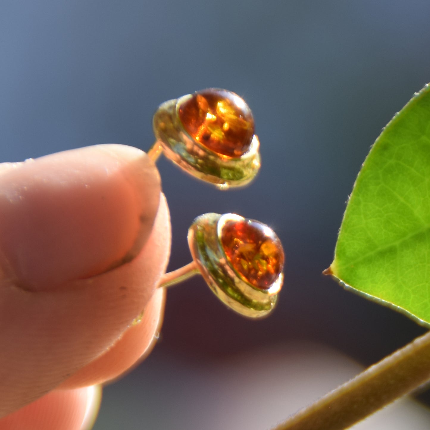 Simple earrings with natural cognac Amber and 18k Gold plated 925 Sterling Silver, MJ Baltica, BZK145