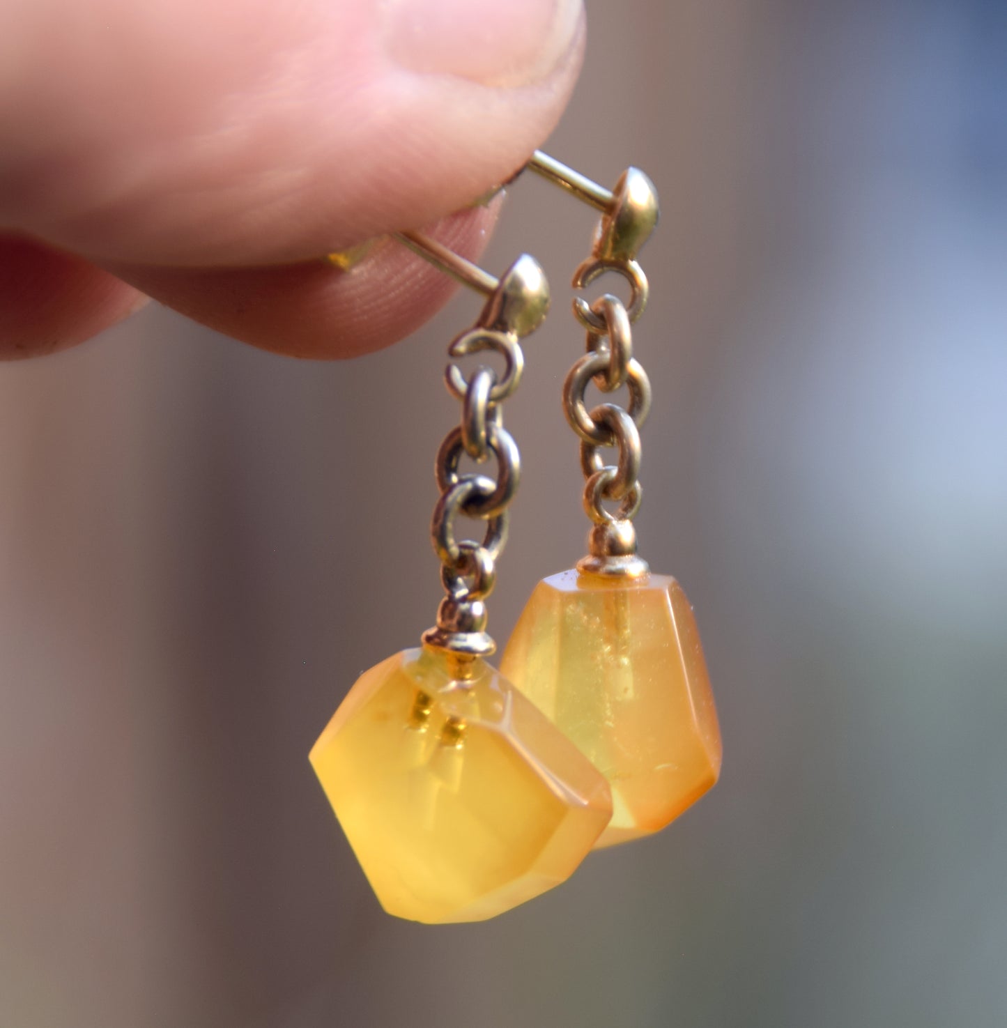 Delicate earrings in natural Imperial Amber and 18k Gold-plated 925 Silver, MJ Baltica, BZK164