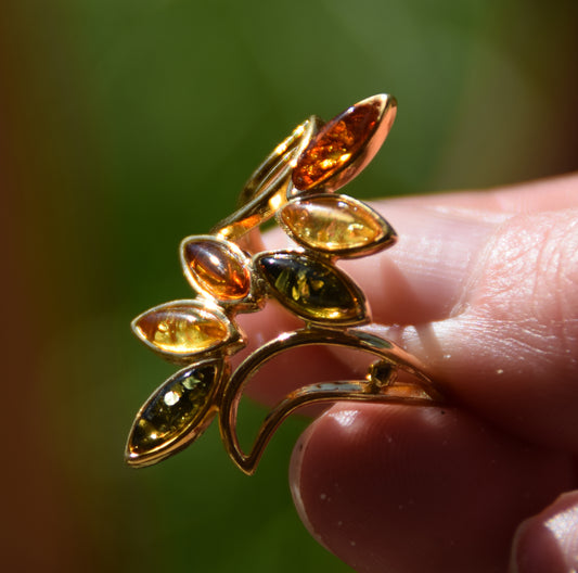 MJ Baltica, anello, Ambra naturale Baltica, Argento, placcato in Oro 18k, tonalità miste BZP001