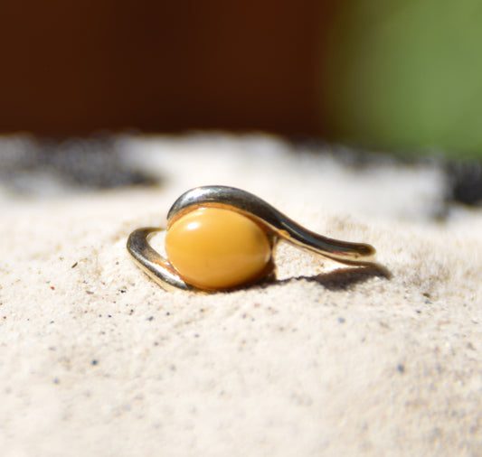 MJ Baltica, Anello, Ambra naturale Baltica,  Argento 925, placcato in Oro 18k, ambra imperiale, BZP004