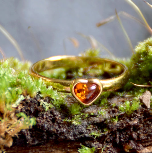 MJ Baltica, Anello, Ambra naturale Baltica, Argento placcato in Oro 18k, cuore, cuoricino, artigianale, BZP006