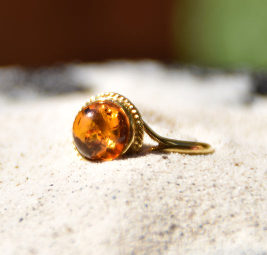 MJ Baltica, anello, Ambra naturale Baltica, Argento, placcato in Oro 18k, vintage, classico, BZP007