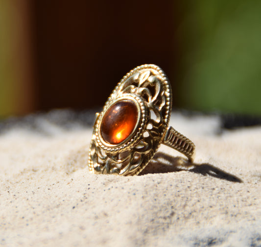 MJ Baltica, anello, Ambra naturale Baltica, Argento 925, placcato in Oro 18k, filigrana, elegante, vintage, BZP024