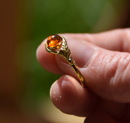 MJ Baltica, anello, Ambra naturale Baltica, Argento 925, placcato in Oro 18k, vintage, delicato, artigianale, BZP026