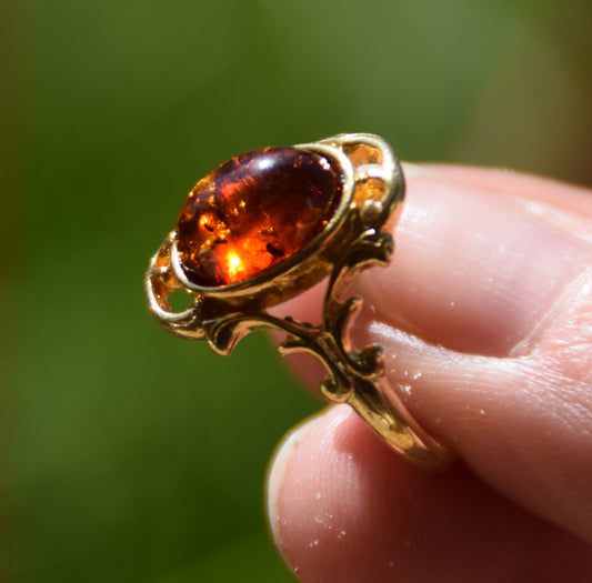 MJ Baltica, anello, Ambra naturale Baltica, Argento925, Placcato in Oro 18k, vintage, classico, elegante, BZP027