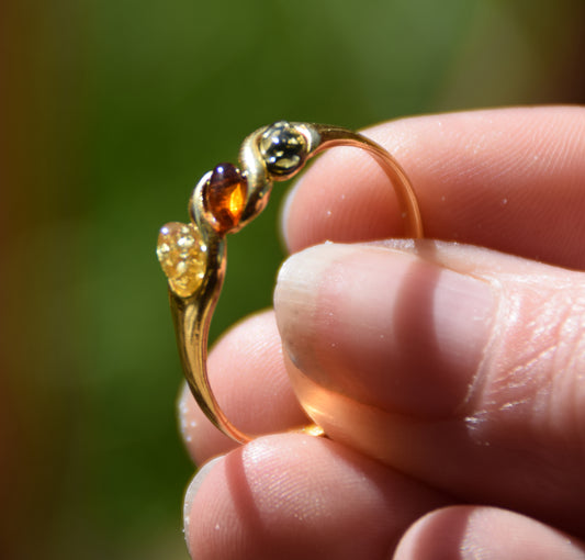 MJ Baltica, anello, Ambra naturale Baltica, Argento 925, placcato in Oro 18k, fascia, multicolore, BZP031