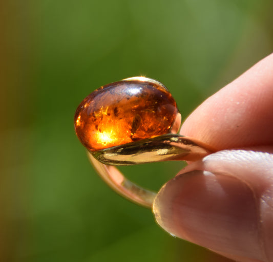 MJ Baltica, anello, Ambra naturale Baltica, Argento 925, placcato in Oro 18k, artigianale, BZP033