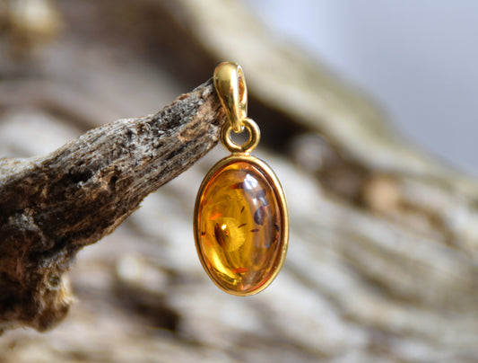 MJBaltica Natural Amber Pendant with Silver, 14k Gold Plated BZW003