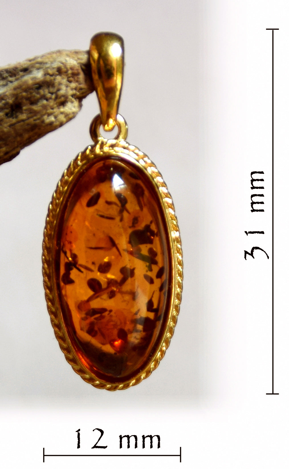 MJBaltica Natural Amber Pendant with Silver, 14k Gold Plated BZW005