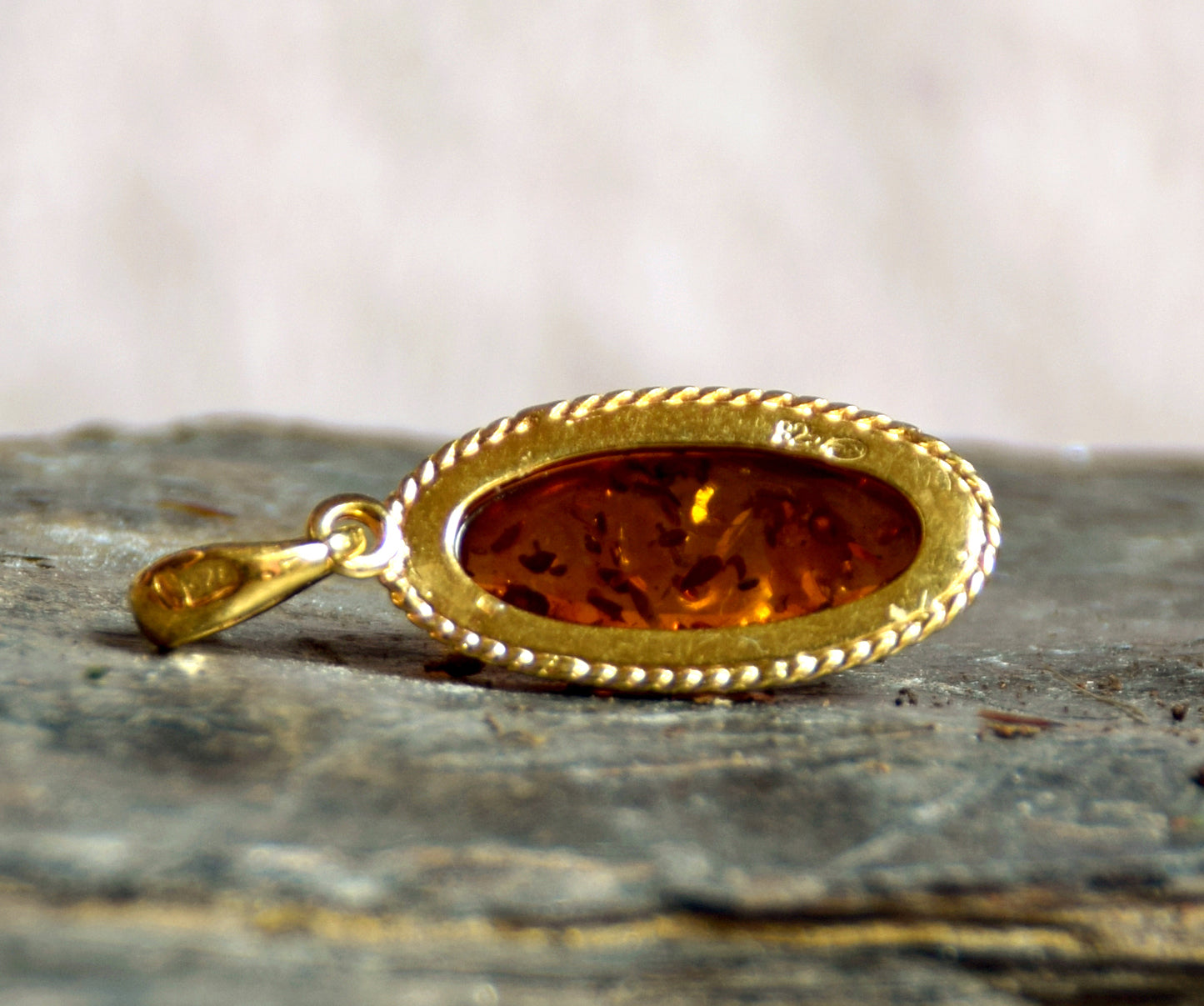 MJBaltica Natural Amber Pendant with Silver, 14k Gold Plated BZW005