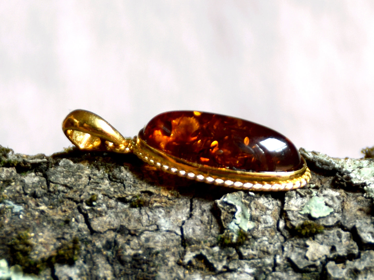 MJBaltica Natural Amber Pendant with Silver, 14k Gold Plated BZW005