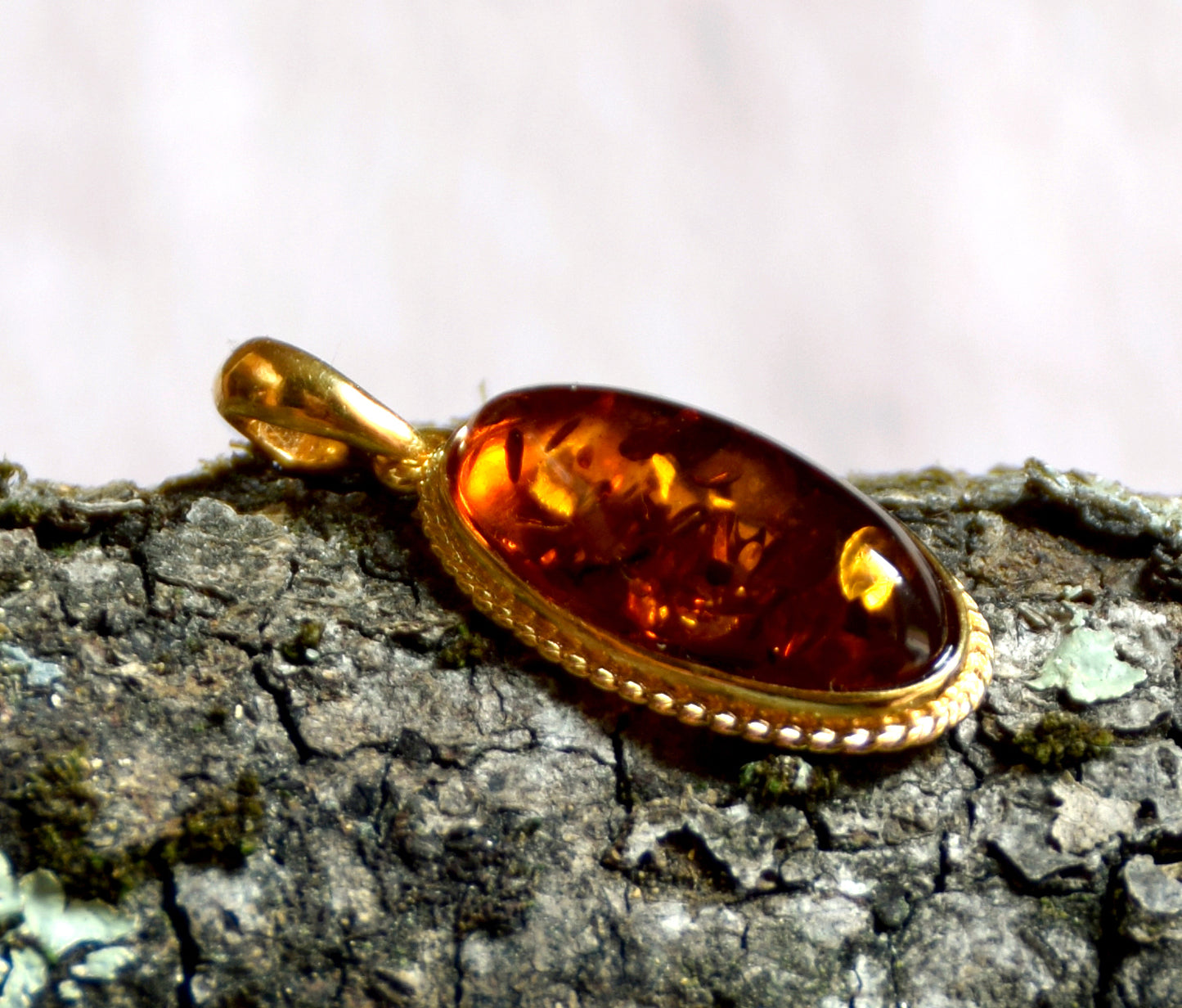 MJBaltica Natural Amber Pendant with Silver, 14k Gold Plated BZW005