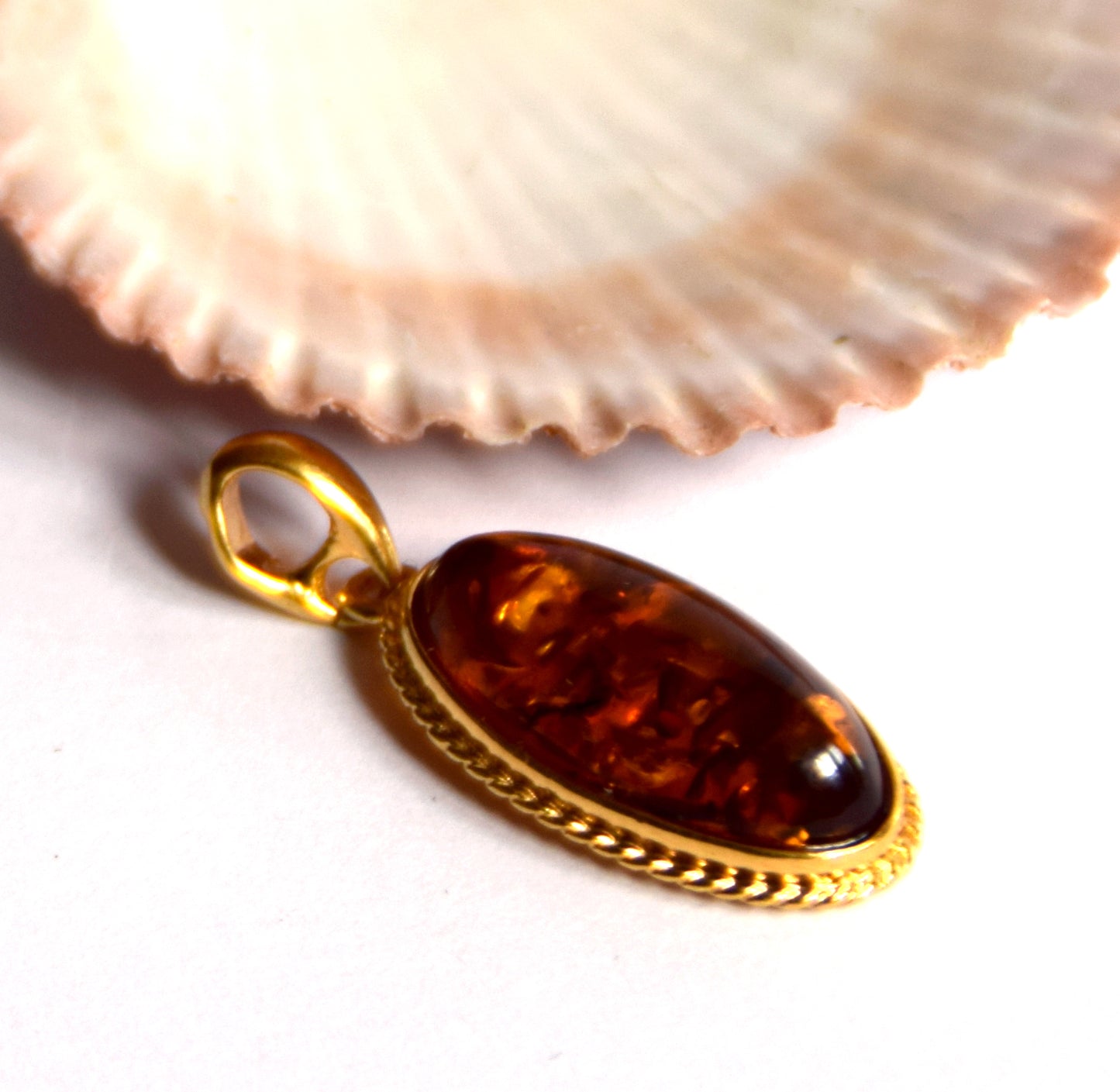 MJBaltica Natural Amber Pendant with Silver, 14k Gold Plated BZW005