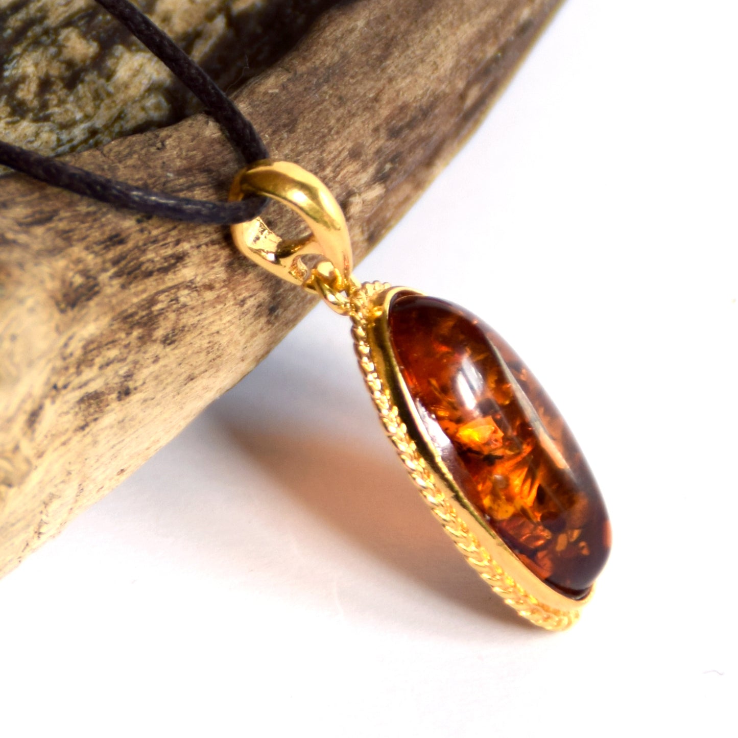 MJBaltica Natural Amber Pendant with Silver, 14k Gold Plated BZW005