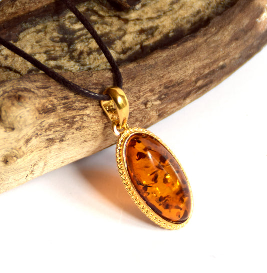 MJBaltica Natural Amber Pendant with Silver, 14k Gold Plated BZW005