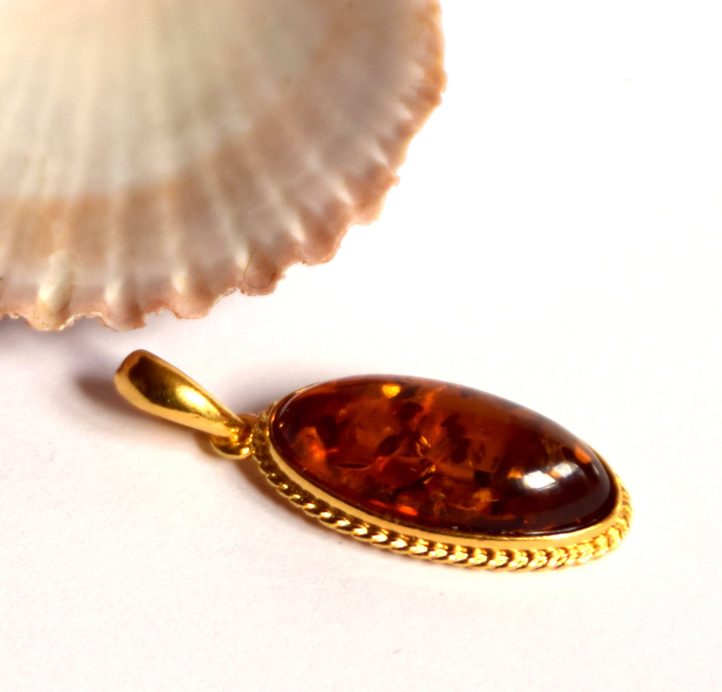 MJBaltica Natural Amber Pendant with Silver, 14k Gold Plated BZW005