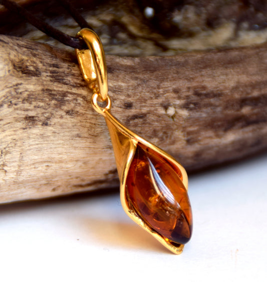 MJBaltica natural Amber pendant Silver, 14k Gold plated BZW025