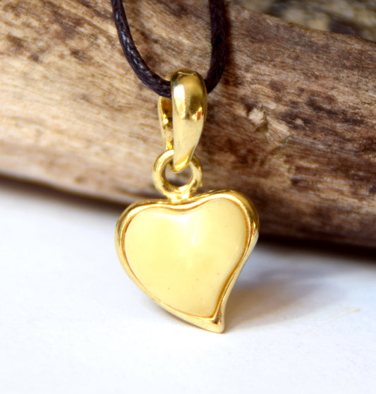 MJ Baltica, pendant, natural Baltic Amber, 925 Silver, 14k Gold plated, heart, imperial amber, BZW027