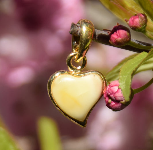 MJ Baltica, ciondolo, Ambra naturale Baltica, Argento 925, placcato Oro 18k, cuore, ambra imperiale, BZW027