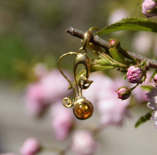 MJ Baltica, ciondolo, Ambra naturale Baltica, Argento 925, Placcato in Oro 18k, gatto, fusa, bellissimo, BZW058