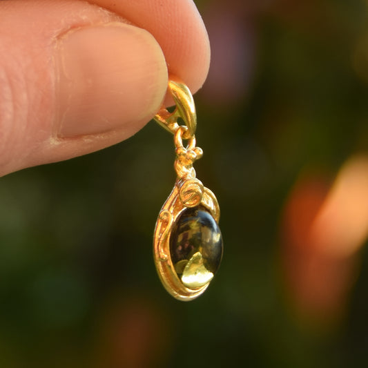 MJ Baltica, ciondolo, Ambra naturale Baltica, Argento 925, Placcato in Oro 18k, vintage, ambra verde, artigianale BZW064