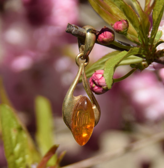 MJ Baltica, ciondolo, Ambra naturale Baltica, Argento 925, Placcato in Oro 18k, bellissimo, elegante, artigianale BZW071