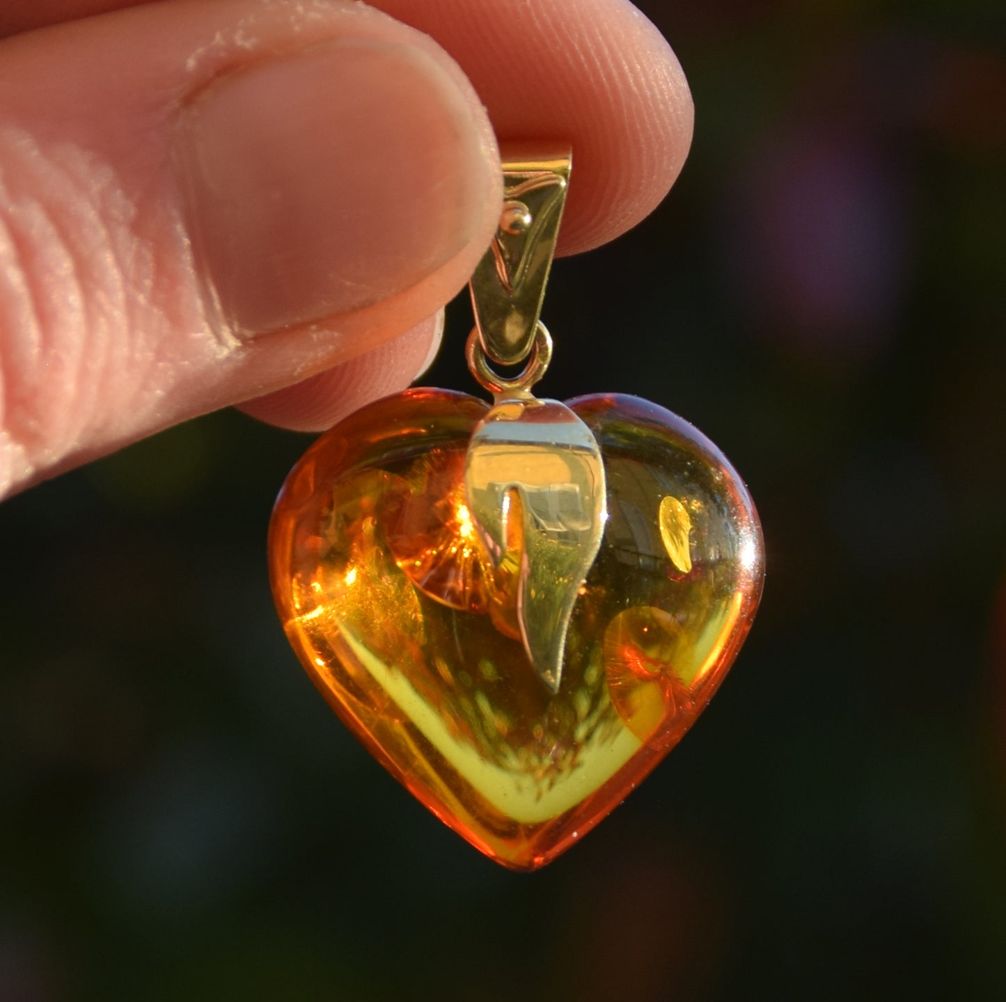 MJ Baltica, ciondolo grande Cuore, Ambra naturale, Argento, placcato Oro 18k, cuore, fiamma, BZW075