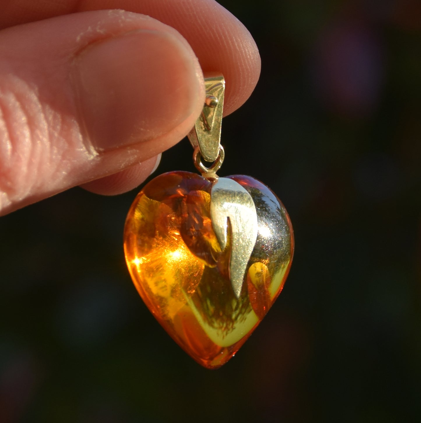 MJ Baltica, ciondolo grande Cuore, Ambra naturale, Argento, placcato Oro 18k, cuore, fiamma, BZW075