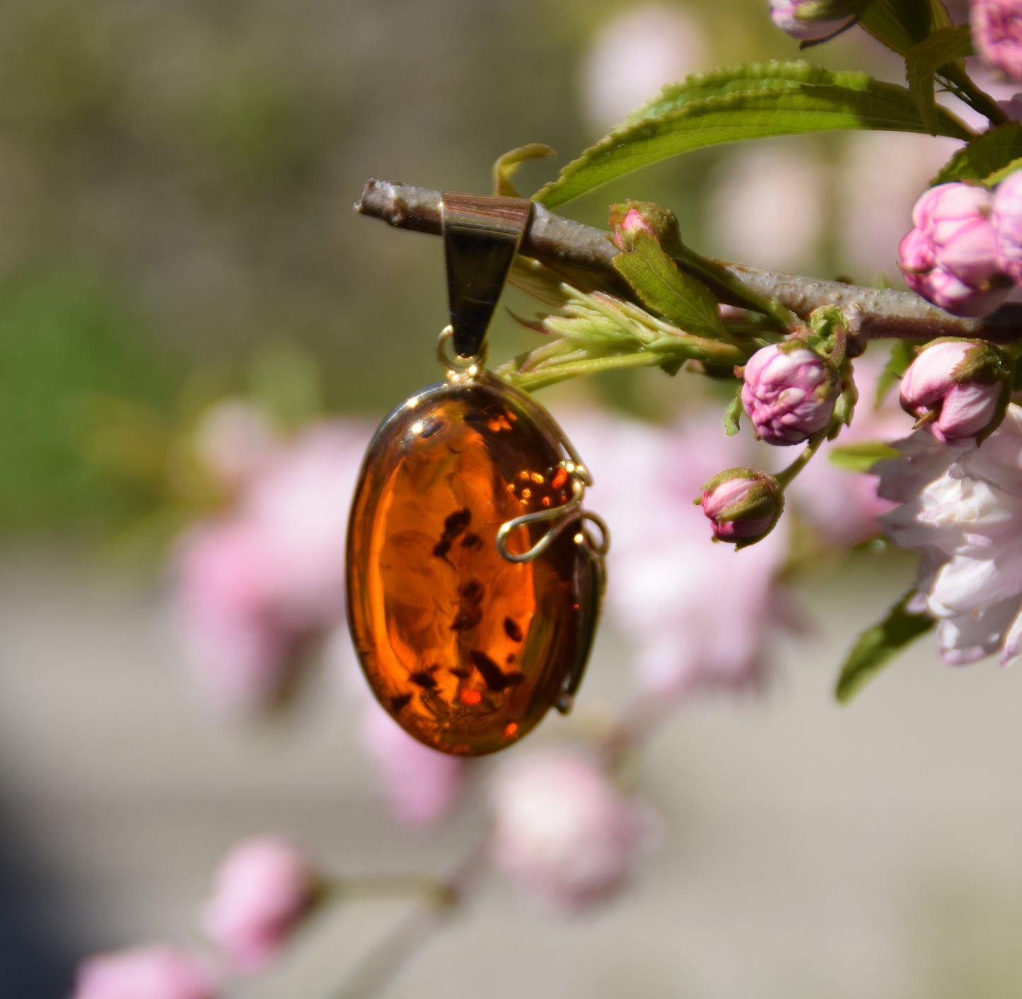 MJ Baltica, ciondolo, Ambra naturale Baltica, Argento 925, Placcato in Oro 18k, bellissimo, artigianale, classico, BZW089