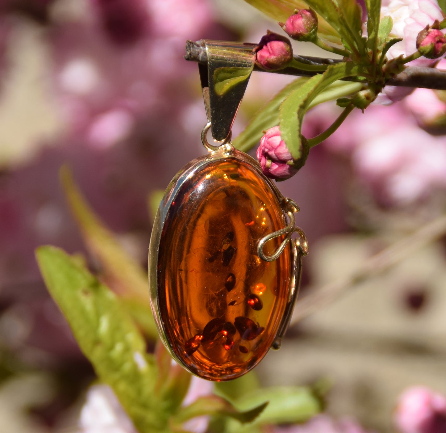 MJ Baltica, ciondolo, Ambra naturale Baltica, Argento 925, Placcato in Oro 18k, bellissimo, artigianale, classico, BZW089