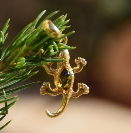 MJ Baltica, ciondolo, Ambra naturale, Argento, placcato Oro 18k, artigianale, geco, unisex, fine, BZW114