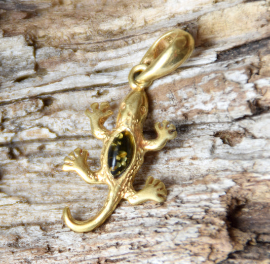 MJ Baltica, pendant, natural Amber, Silver, Gold plated, handcrafted, gecko, unisex, fine, BZW114