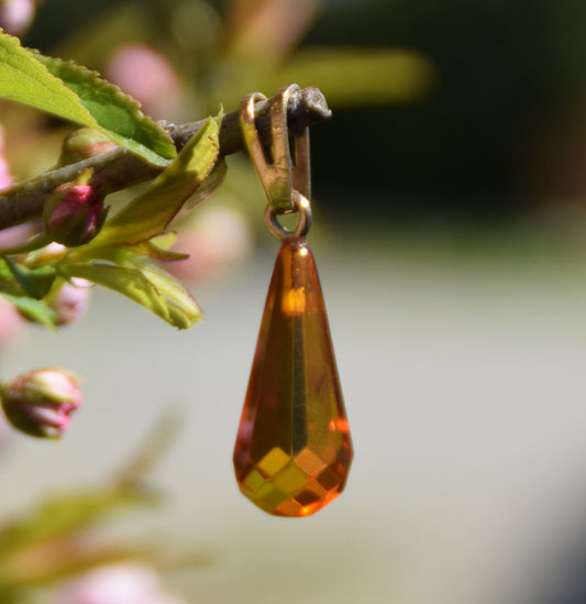 MJ Baltica, ciondolo, Ambra naturale, Argento, placcato Oro 18k, artigianale, goccia, fine, BZW116