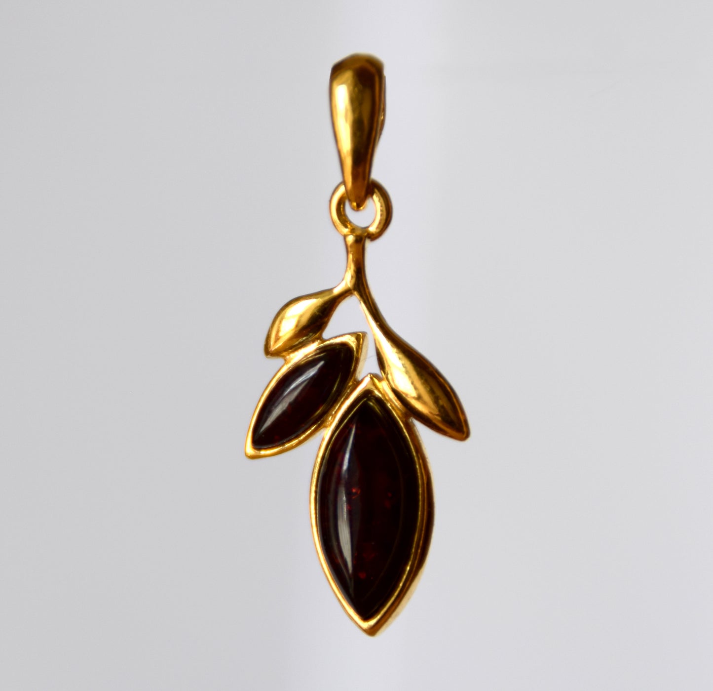 MJ Baltica, pendant, natural Amber, Silver, Gold plated, handcrafted, leaves, dark brown amber, BZW128