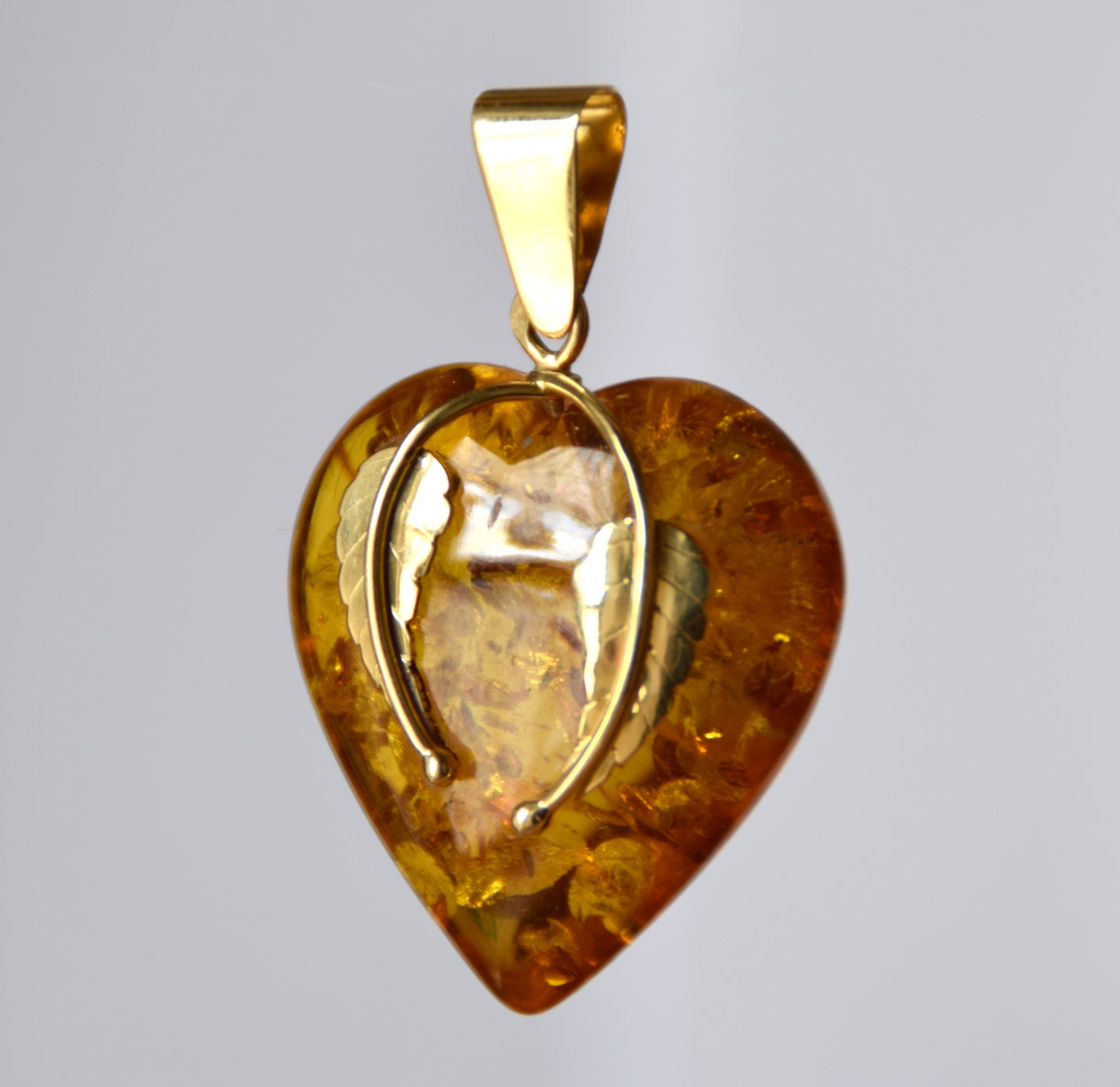 MJ Baltica, pendant, natural Amber, Silver, Gold plated, handcrafted, heart, luminous, BZW130