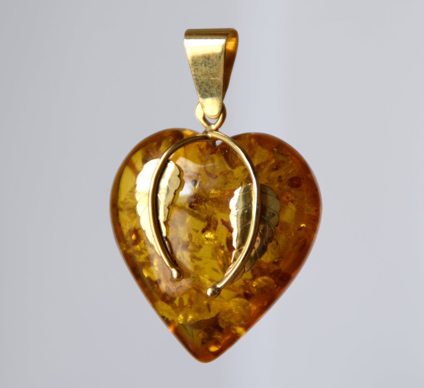 MJ Baltica, pendant, natural Amber, Silver, Gold plated, handcrafted, heart, luminous, BZW130