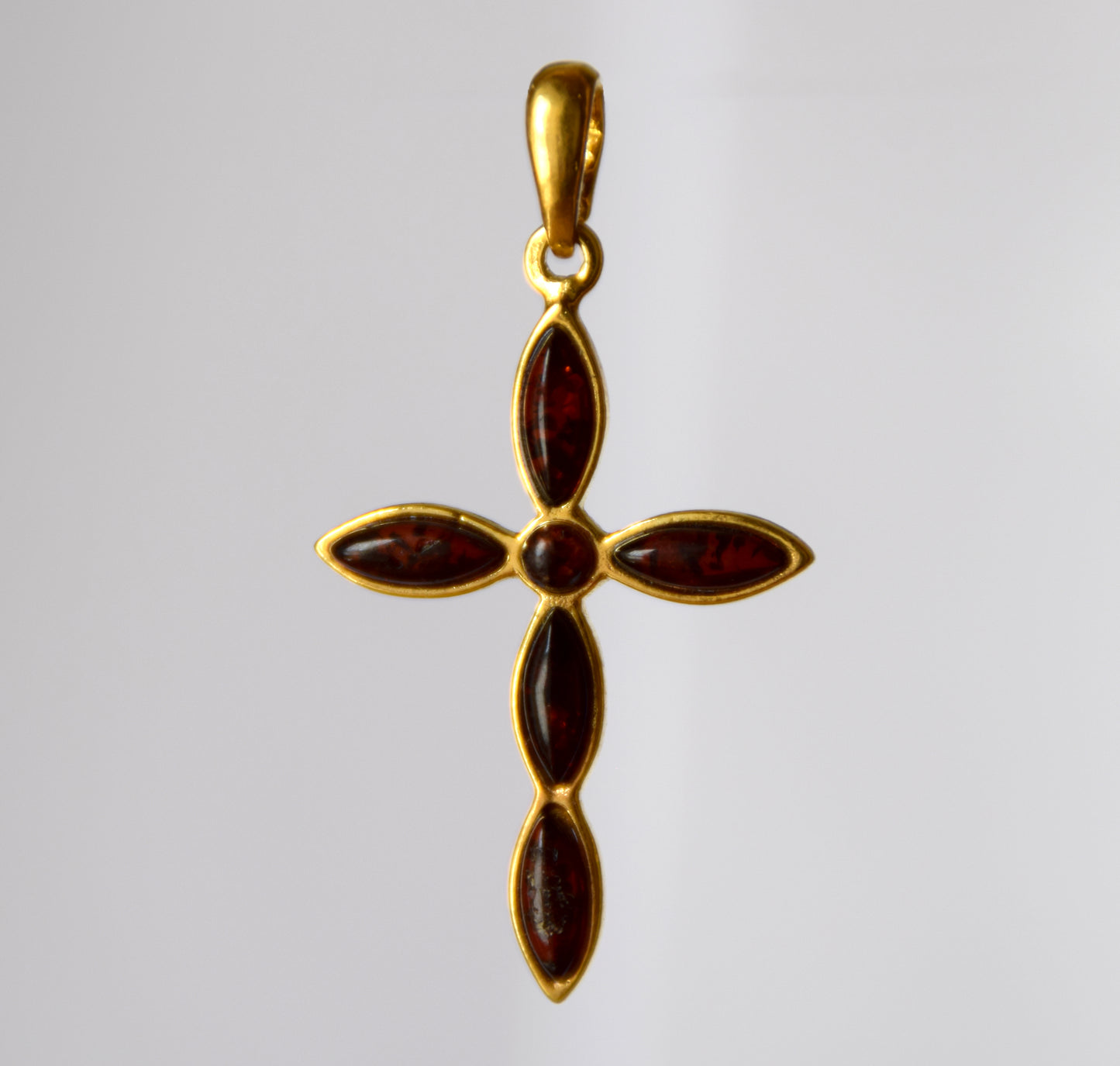 MJ Baltica, pendant, natural Amber, Silver, Gold plated, handcrafted, cross, dark brown amber, BZW132