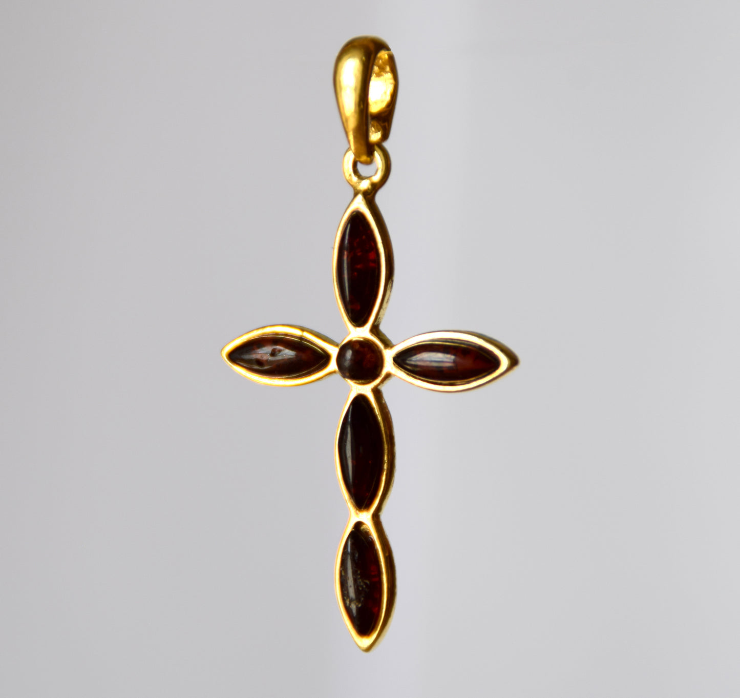 MJ Baltica, pendant, natural Amber, Silver, Gold plated, handcrafted, cross, dark brown amber, BZW132