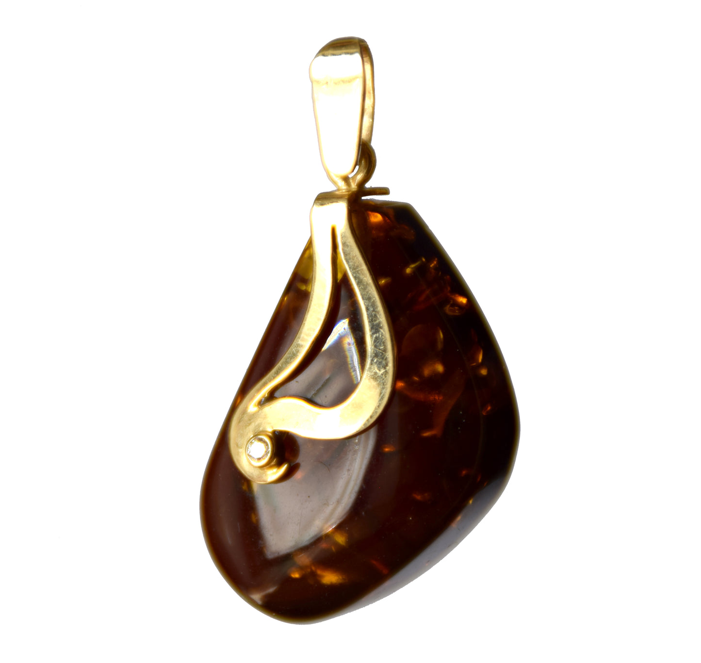 MJ Baltica, pendant, Natural Amber, Silver, Gold plated, handcrafted, large, dark brown amber, BZW134