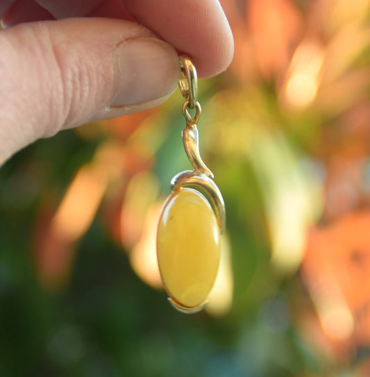 MJ Baltica, ciondolo, Ambra naturale, Argento, placcato Oro 18k, artigianale, luminoso, ambra imperiale, BZW137