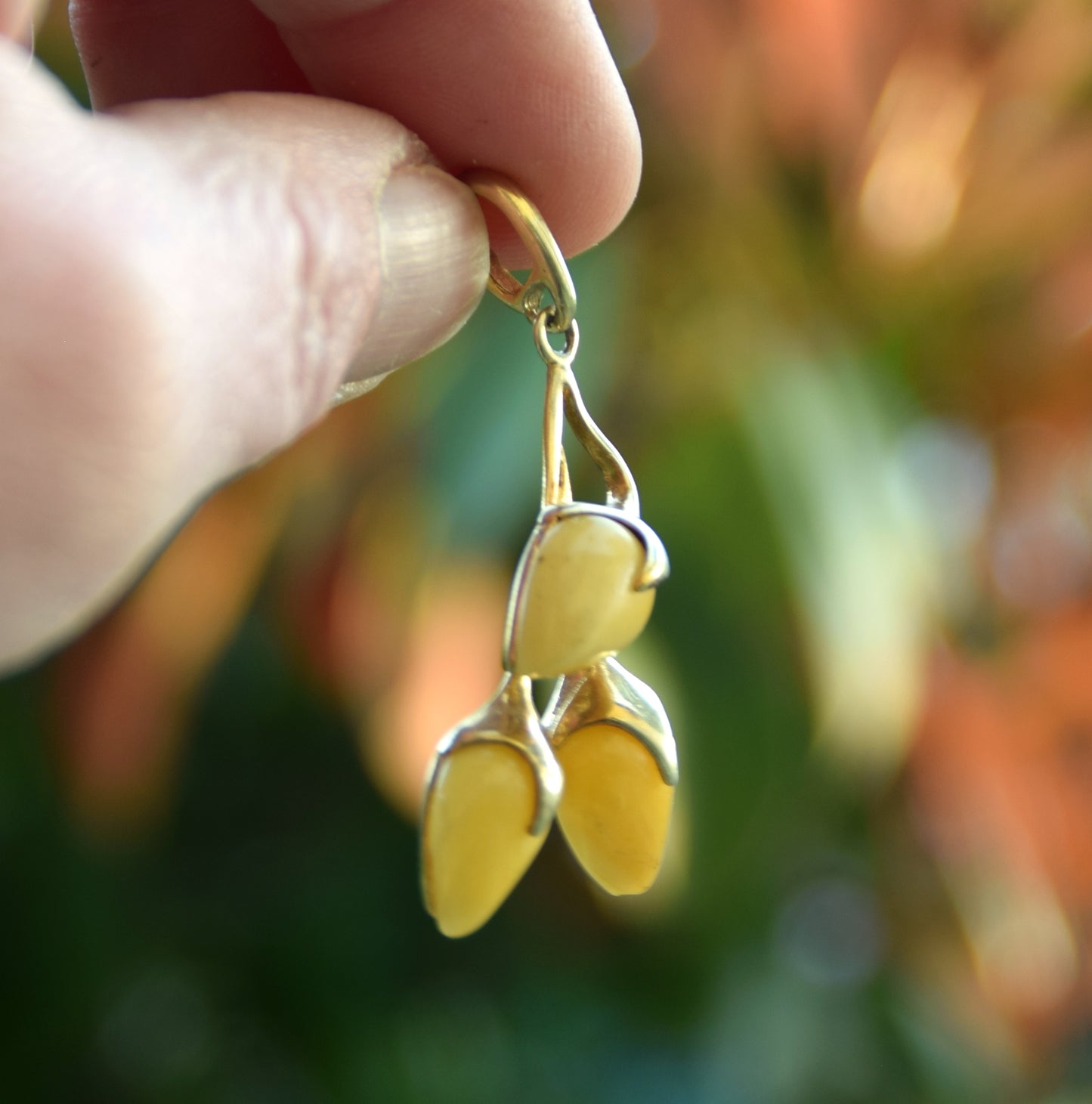 MJ Baltica, ciondolo, Ambra naturale, Argento, placcato Oro 18k, artigianale, luminoso, ambra imperiale, BZW138