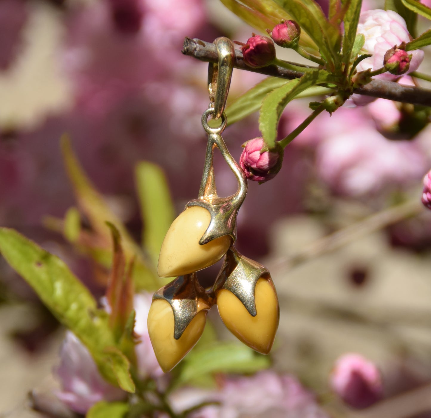 MJ Baltica, ciondolo, Ambra naturale, Argento, placcato Oro 18k, artigianale, luminoso, ambra imperiale, BZW138