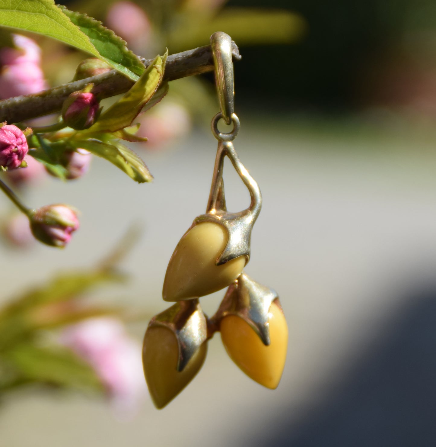 MJ Baltica, ciondolo, Ambra naturale, Argento, placcato Oro 18k, artigianale, luminoso, ambra imperiale, BZW138