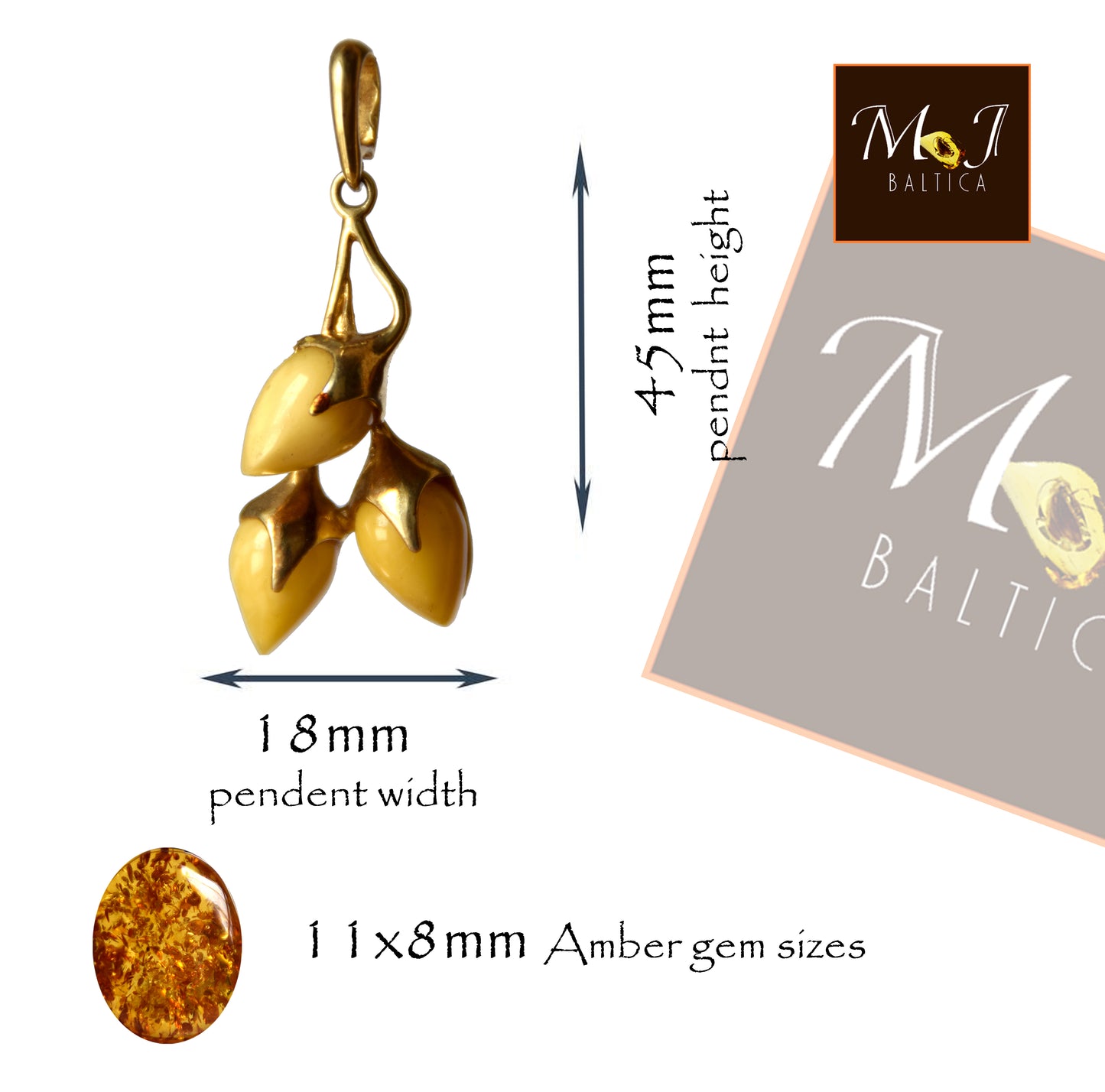 MJ Baltica, pendant, natural Amber, Silver, Gold plated, handcrafted, luminous, imperial amber, BZW138