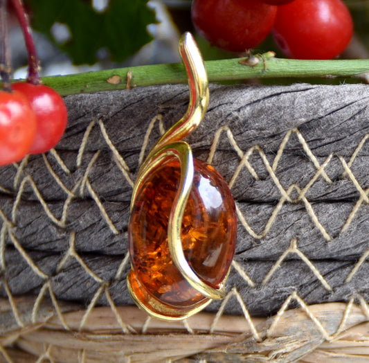 MJ Baltica, ciondolo, Ambra naturale Baltica, Argento 925, Placcato in Oro 18k, bellissimo, grande, artigianale BZW145