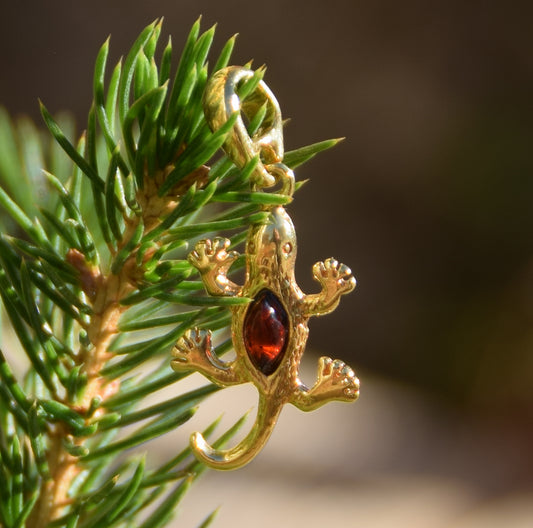 MJ Baltica, ciondolo, Ambra naturale, Argento, placcato Oro 18k, artigianale, geco, unisex, fine, BZW150