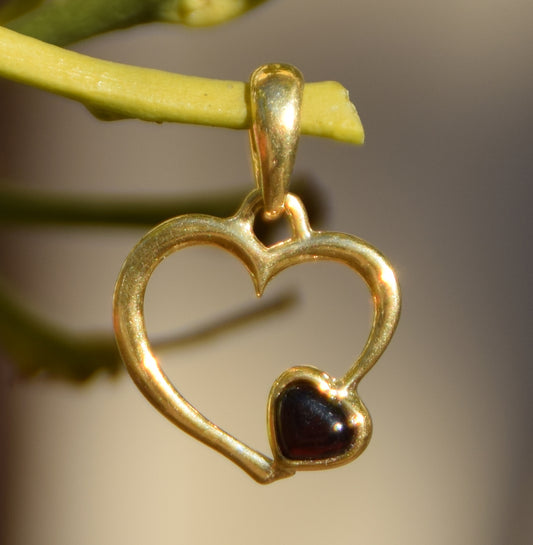 MJ Baltica, Ciondolo, Ambra naturale Baltica, Argento 925, placcato in Oro 18k, cuore grande e piccolo, due cuori, BZW151