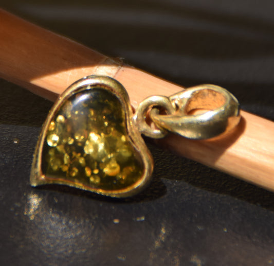 MJ Baltica, ciondolo, Ambra naturale Baltica, Argento 925, placcato Oro 18k, cuore, ambra verde, BZW158